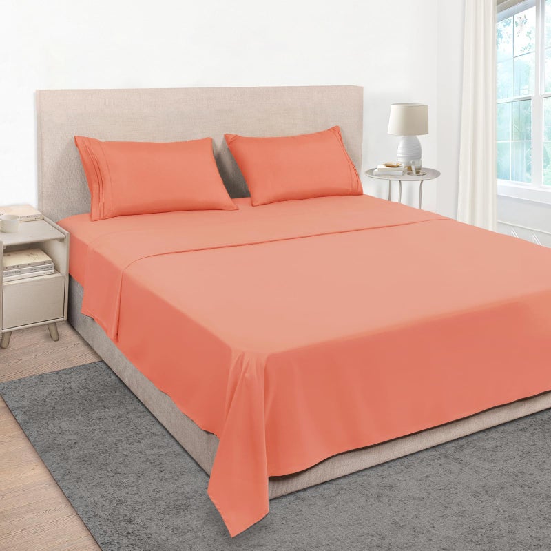 Mejoroom Full Size Sheet Set - Soft Microfiber Bed Sheets - Deep Pocket Fitted Sheet, Breathable, Wrinkle & Fade Resistant - 4 Piece (Full, Coral) - Image 1